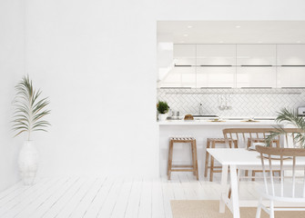 White modern kitchen interior, Scandinavian style, 3d render