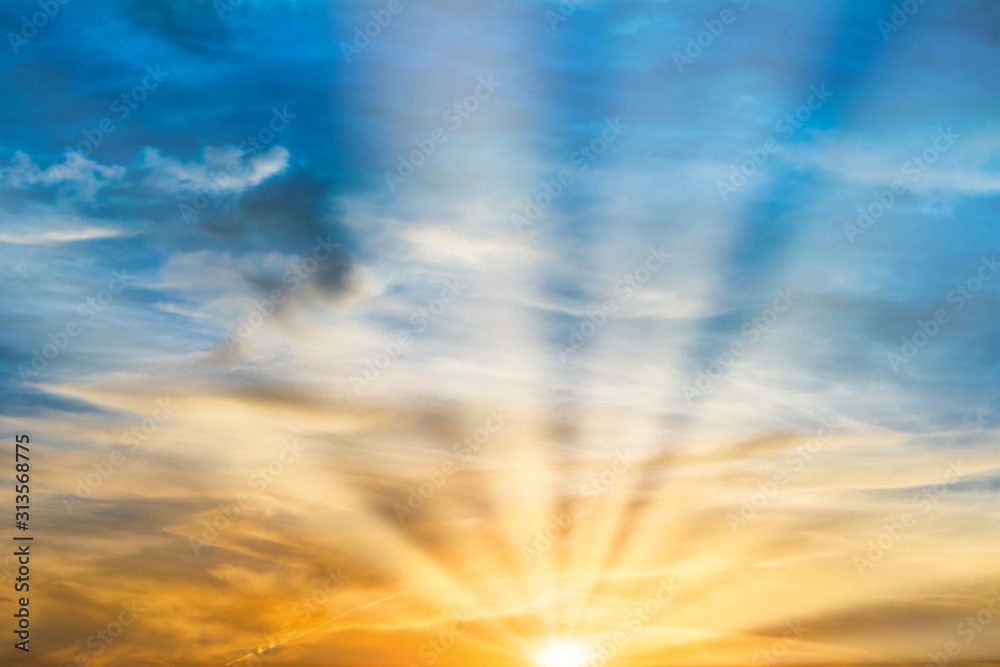 Beautiful dramatic sunset with sun rays and clouds Stock Photo | Adobe ...