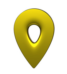 Fototapete - Yellow map pointer 3d pin. Location symbol isolated on white background. Web location point, pointer. 3D rendering.