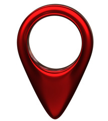 Fototapete - Red map pointer 3d pin. Location symbol isolated on white background. Web location point, pointer. 3D rendering.