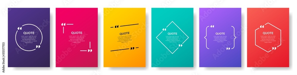 Quote box frame, big set. Quote box icon. Texting quote boxes. Blank template quote text info design boxes quotation bubble blog quotes symbols. Creative vector banner illustration. - obrazy, fototapety, plakaty 