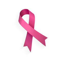 Breast cancer awareness pink ribbon on white background