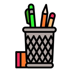 Poster - Pencil desk glass icon. Outline pencil desk glass vector icon for web design isolated on white background