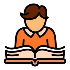 Poster - Kid reading book icon. Outline kid reading book vector icon for web design isolated on white background