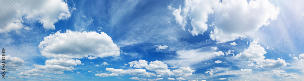 white fluffy clouds on blue sky in summer - obrazy, fototapety, plakaty 