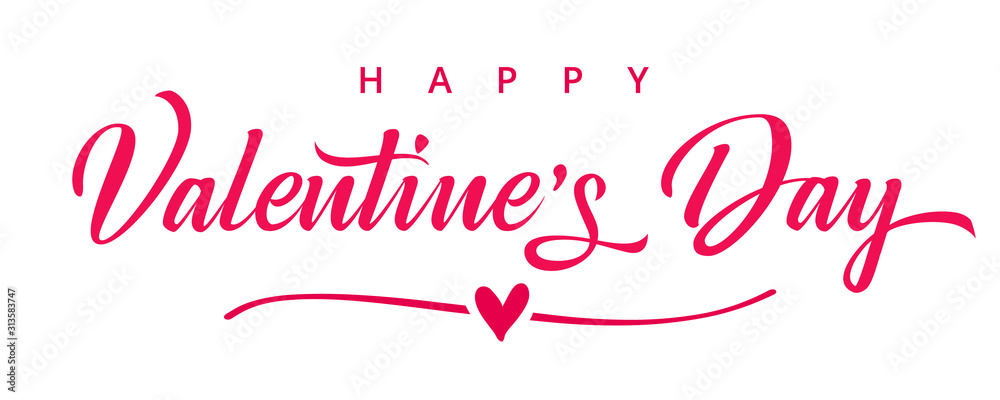 Valentines day background with heart in line and elegant typography of happy valentine`s day text . Vector illustration for wallpaper, flyers, invitation, posters, brochure, banners - obrazy, fototapety, plakaty 
