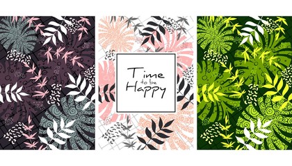 Canvas Print - Tropical leaves pattern, handdrawn watercolor vector illustration. Tropical plants print. Summer design. Creative background.