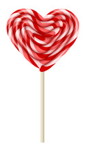 Heart Shaped Lollipop Isolated On White For Valentine's Day