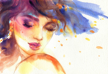 beautiful woman. fashion illustration. watercolor painting