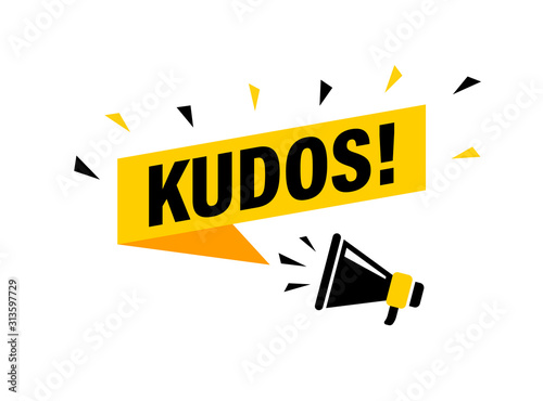 Photographie Male hand holding megaphone with Kudos speech bubble