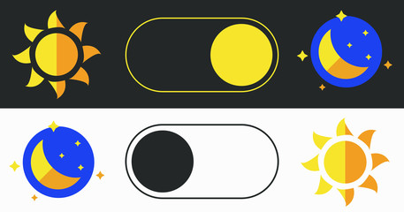 Poster - Sleeping mode turn on, off. On Off Switch. Light and Dark Buttons. Simple dark mode switch icon.