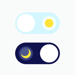 Poster - Day and Night mode switch. Sun and Moon. Sleeping mode turn on, off. On Off Switch. Light and Dark Buttons.