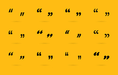 Quotes collection. Quote vector icons with shadow on yellow background. Trendy Quotes modern design elements. Big set of Quotation marks. Vector