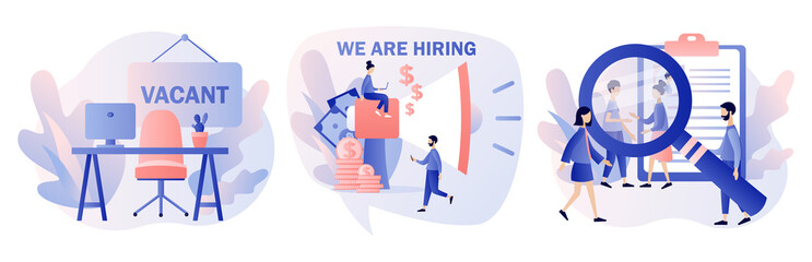 Wall Mural - We are Hiring. Recruitment and headhunting agency. Jobs concept. Modern flat cartoon style. Vector illustration on white background