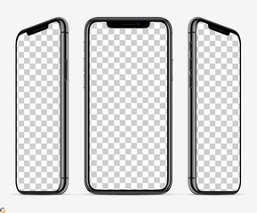 Wall Mural - 3d smartphone screen mockup. smartphone black color in three planes vith blank screen for your desig