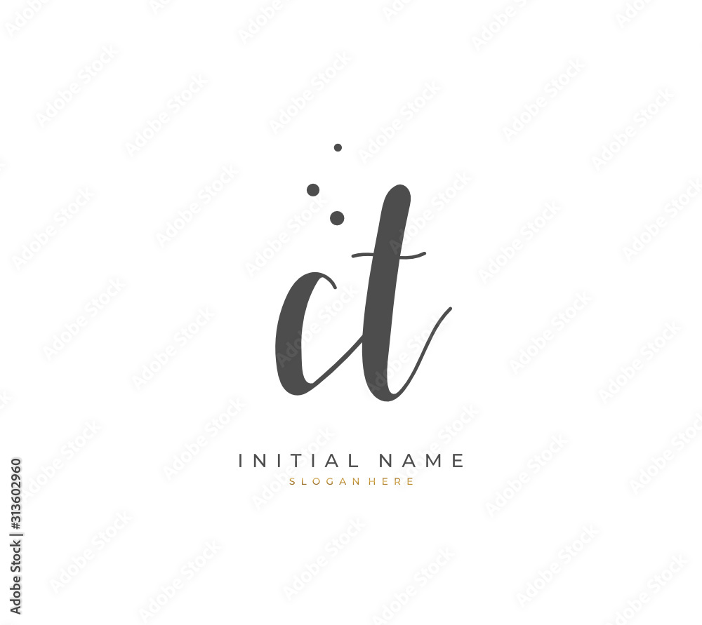 Ct Lettering Handwritten initial letter C T CT for identity and logo. Vector logo ...