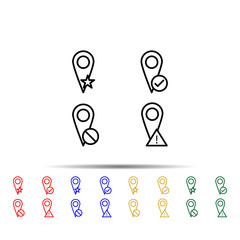 Poster - pin, star, check, delete, exclamation sign multi color style icon. Simple thin line, outline vector of web icons for ui and ux, website or mobile application