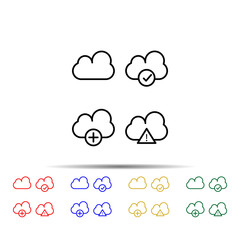 Poster - cloud, exclamatory, check, plus sign multi color style icon. Simple thin line, outline vector of web icons for ui and ux, website or mobile application