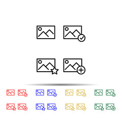 Poster - picture, star, plus, check sign multi color style icon. Simple thin line, outline vector of web icons for ui and ux, website or mobile application