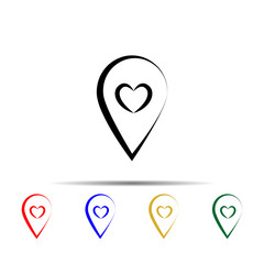 Poster - heart in pin multi color style icon. Simple thin line, outline vector of wedding icons for ui and ux, website or mobile application