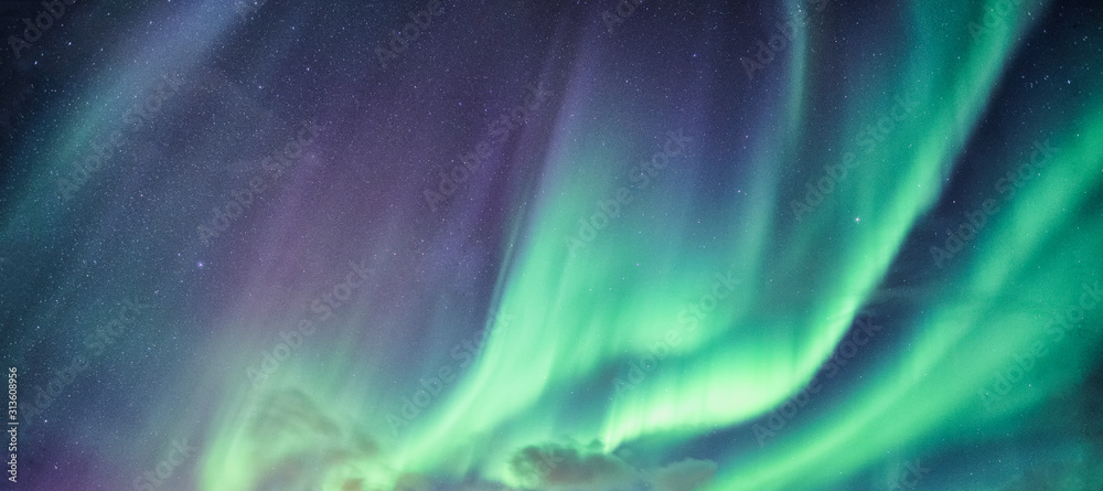 Northern lights, Aurora borealis with starry in the night sky - obrazy, fototapety, plakaty 
