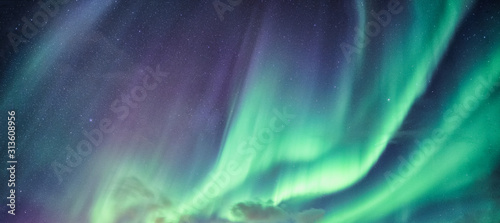 Fotomural Northern lights, Aurora borealis with starry in the night sky