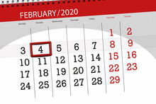 Calendar Planner For The Month February 2020, Deadline Day, 4, Tuesday