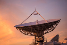 Satellite Dish Or Antenna With Twilight Sky