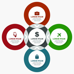 Aufkleber - Business, travel and transportation diagram, flat design circular infographic template, web presentation in 4 options, vector illustration in eps 10