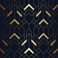 Wall Mural - Abstract art deco seamless blue and golden pattern