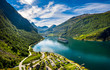 canvas print picture - Geiranger fjord, Beautiful Nature Norway.