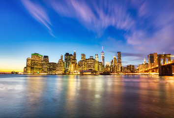 Wall Mural - New York City Lower Manhattan with Brooklyn Bridge at Dusk, View from Brooklyn