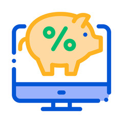 Poster - Computer Internet Deposit Vector Thin Line Icon. Online Transactions, Secure Financial Internet Banking Payment Operation Linear Pictogram. Moneybox Percent Pig Contour Illustration