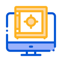 Poster - Computer Internet Safe Bank Vector Thin Line Icon. Online Transactions, Secure Financial Internet Banking Payment Operation Linear Pictogram. Money Deposit Currency Exchange Contour Illustration