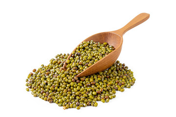 Wall Mural - mung bean in wooden scoop isolated on white background