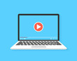 Laptop with video player. Vector illustration.
