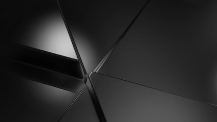 Poster - black abstract background 3d animation with extruded triangles moving and changing sizes, seamless loop animation	