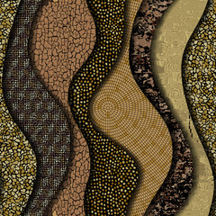 Aufkleber - Carved waves of ornamental mosaic tile patterns. Different mosaic textures. Vector image.
