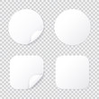 © viktoria_ngm - Round and square sticker with bent corner, white patches template isolated with shadow, sticky price tag or promo label with flipped folded corner vector illustration.