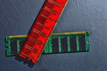 random access memory on a dark background. top view.