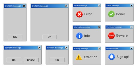 Operation system blank placeholder windows with buttons