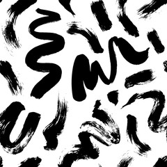 Swirl and curly brush strokes seamless pattern. Hand drawn vector ink illustration. Painted abstract texture.