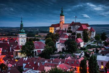 Wall Mural - Castle in Mikulov, South Moravia, Czech Republic as Seen from Goat Tower (Kozi Hradek) at Night