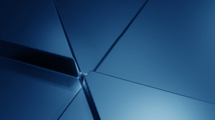 Poster - blue abstract background 3d animation with extruded triangles moving and changing sizes, seamless loop animation