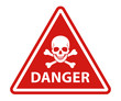 Red danger skull crossbones warning sign white frame