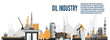 Gas oil industry platform Banner with Outbuildings, Oil storage tank. Poster Brochure Flyer Design, Vector Illustration