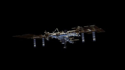 Wall Mural - international space station rotates solar panels. alpha channel. 4k. ultra high definition. 3840x216