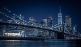 Fototapeta  - brooklyn manhattan bridge night blue city night water sea new york city buildings skyscraper urban lighting prints