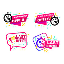 Last Minute Deal Button. Flat Label Flag Sign. Countdown, Last Minute Offer Vector Illustration. Isolated On White Background.
