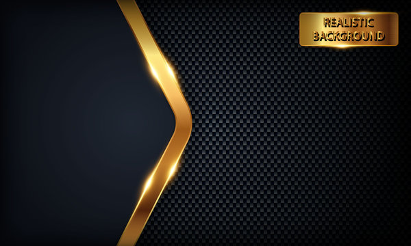 Dark blue overlap background. Texture with golden line, metal pattern and golden light.